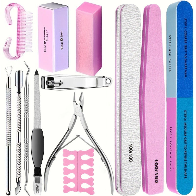 10/15pcs Professional Nail Art Kit with 100/180 Grit Files,B 4