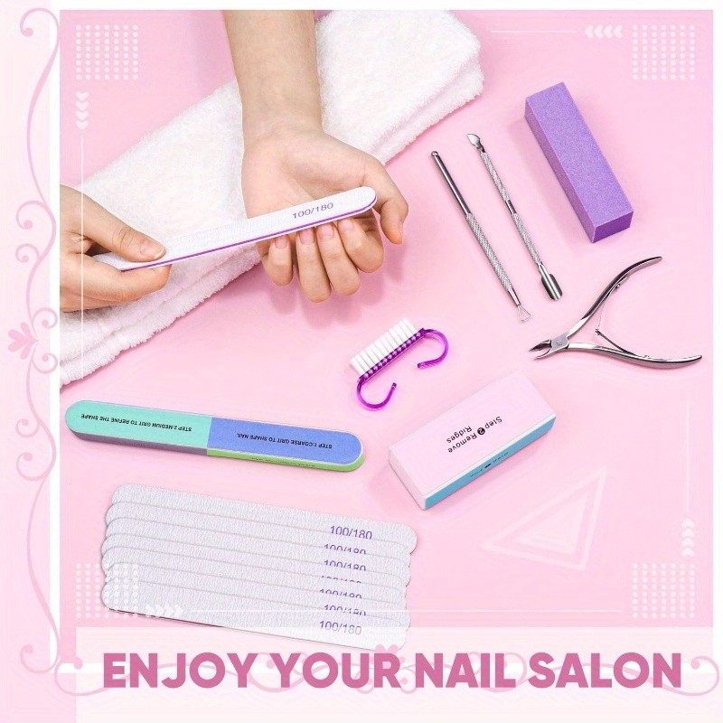 10/15pcs Professional Nail Art Kit with 100/180 Grit Files,B 6