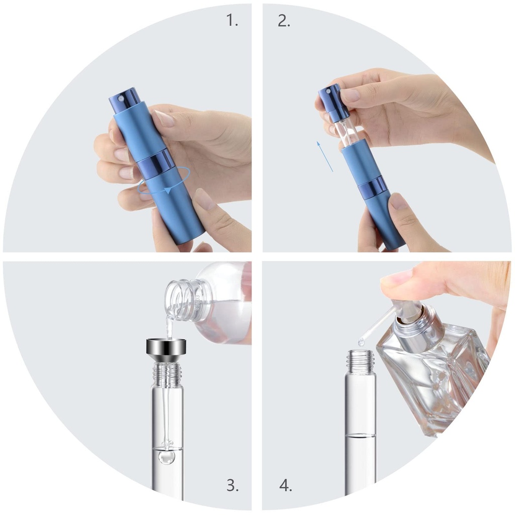 4PCS+6 Accessories Perfume Atomizer Refillable with 5 Spray  5