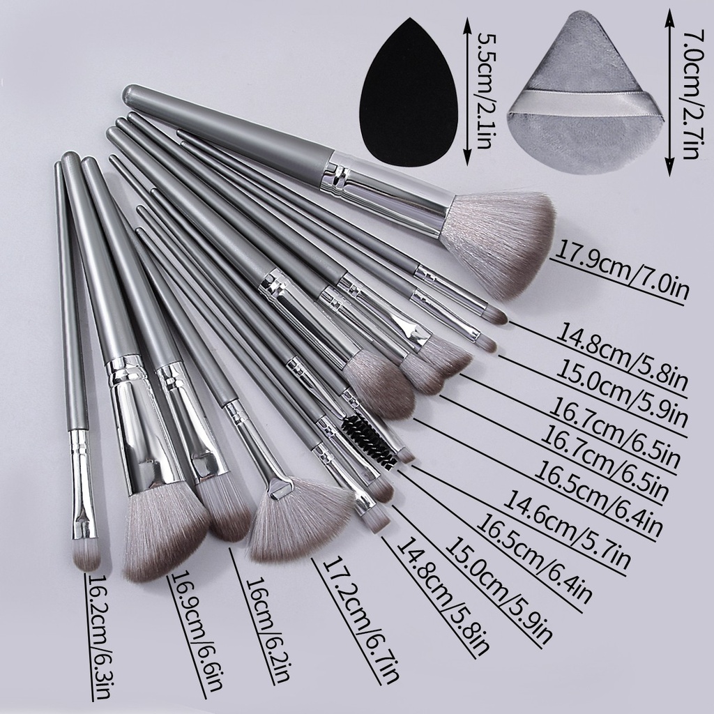 14pcs Makeup Brush Set Portable Soft Makeup Tool&2pcs Wet Du 6