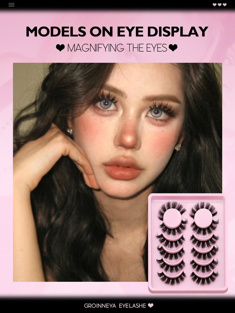 GROINNEYA False Eyelashes Cat Eye Faux Mink Lashes Wispy Las 3