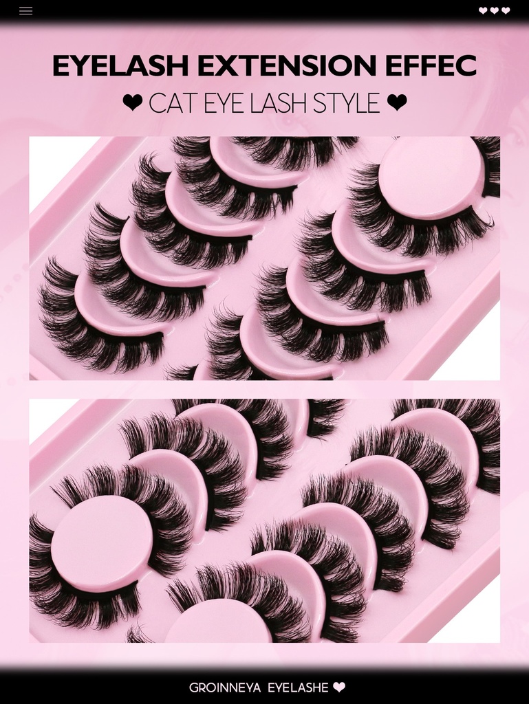 GROINNEYA False Eyelashes Cat Eye Faux Mink Lashes Wispy Las 4