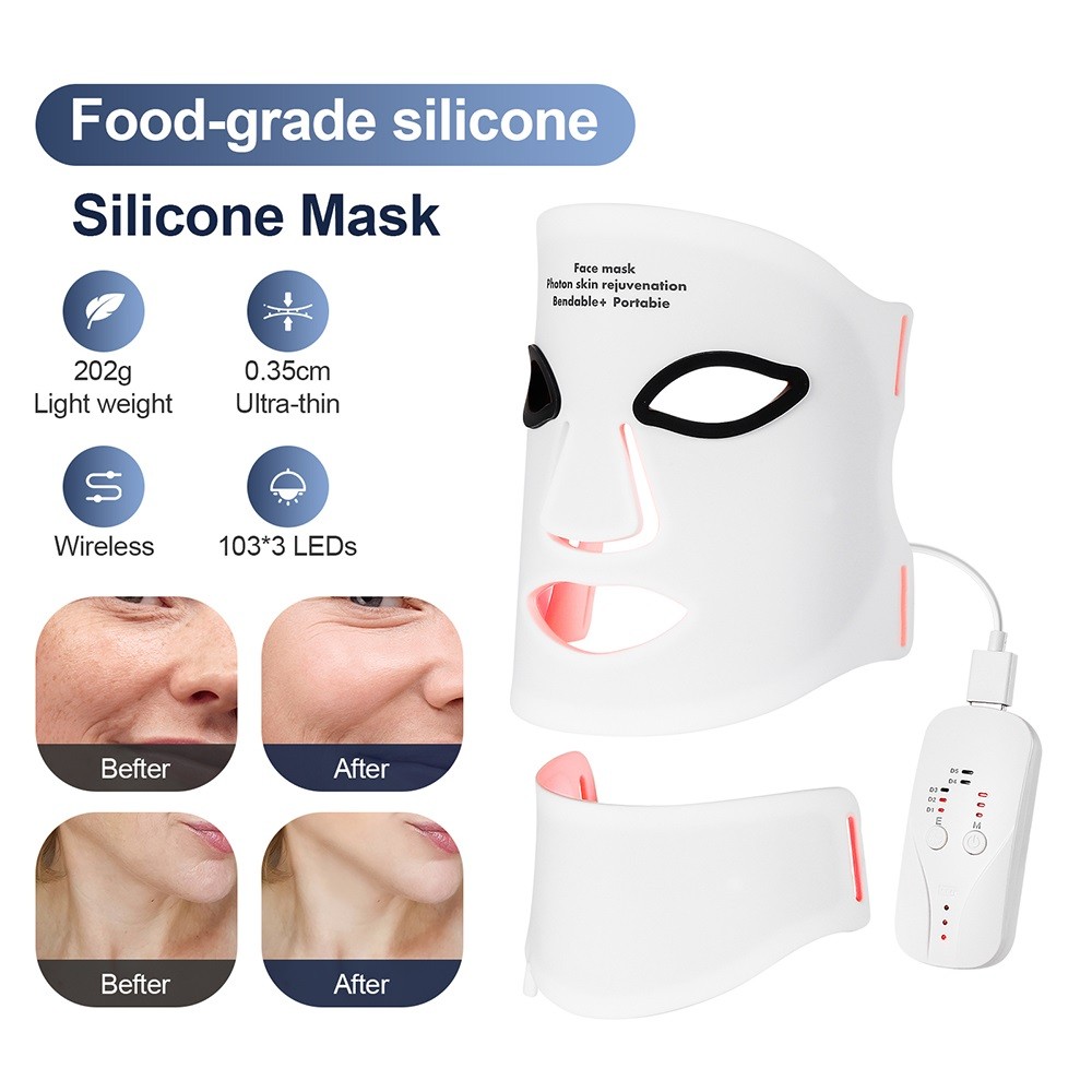 Silicone LED Mask Face With Neck 7 Colors LED Photon Red Lig 2