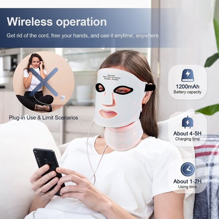 Silicone LED Mask Face With Neck 7 Colors LED Photon Red Lig 6
