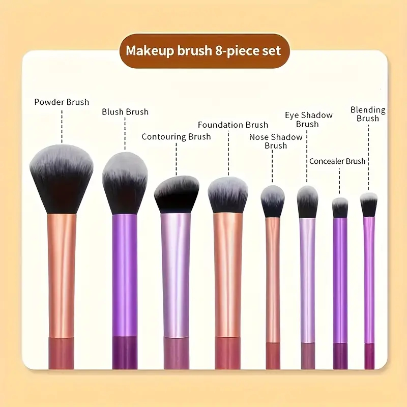 8pcs Makeup Brush Kit Soft Synthetic Hair Make Up Brushes Fo 2