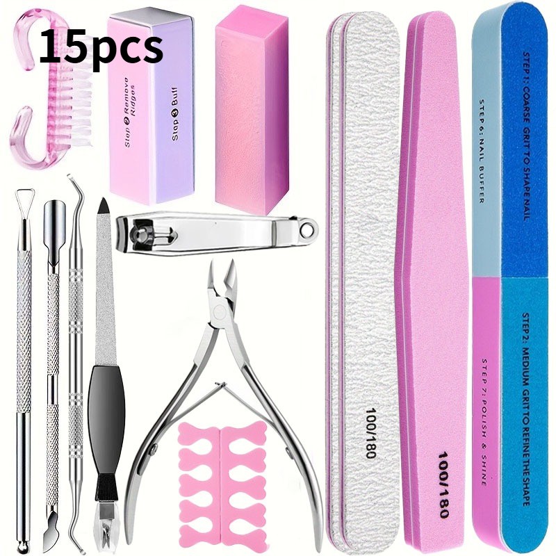 10/15pcs Professional Nail Art Kit with 100/180 Grit Files,Buffer