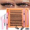 200 Clusters of 40D Single False Eyelashes Set - Includes Glue