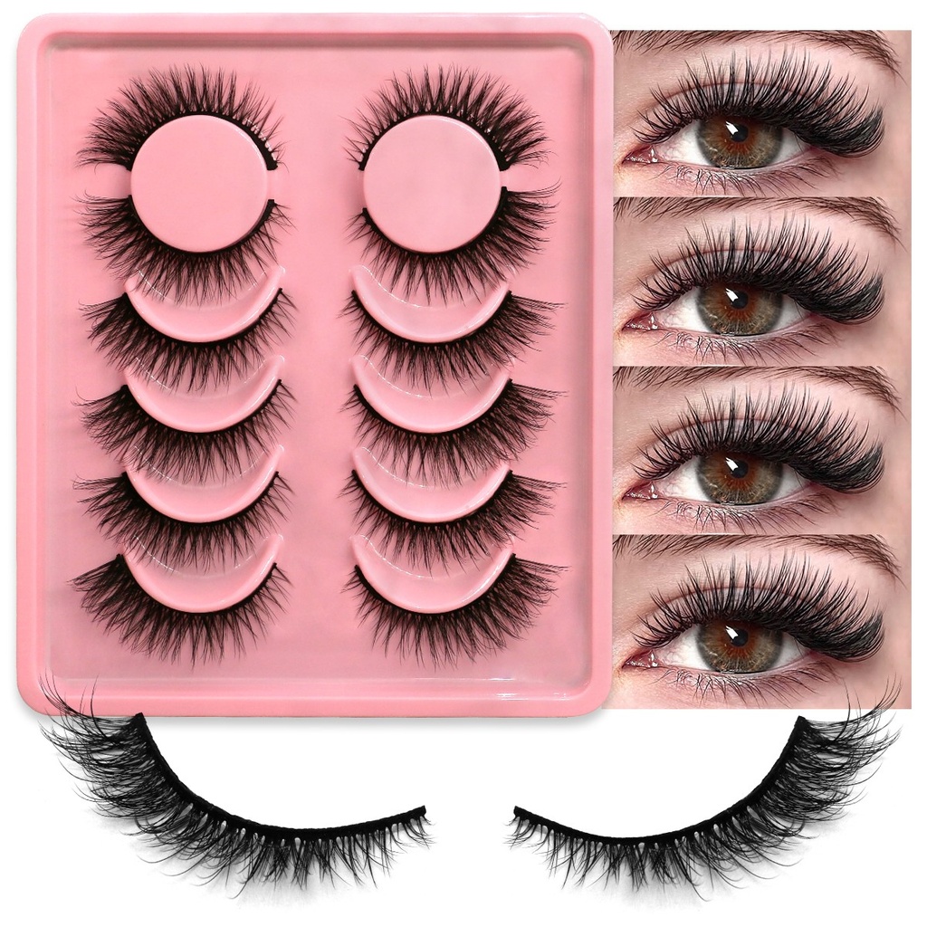 GROINNEYA False Eyelashes Cat Eye Faux Mink Lashes Wispy Lashes