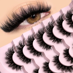 GROINNEYA False Eyelashes 3D Mink Lashes Cat Eyelashes Fluffy Wispy